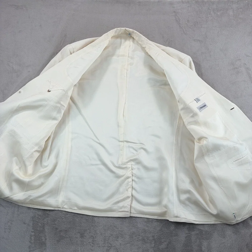 J.Peterman Blazer Sport Coat Jacket & Vest Set in Ivory Silk Linen Blend Men 56